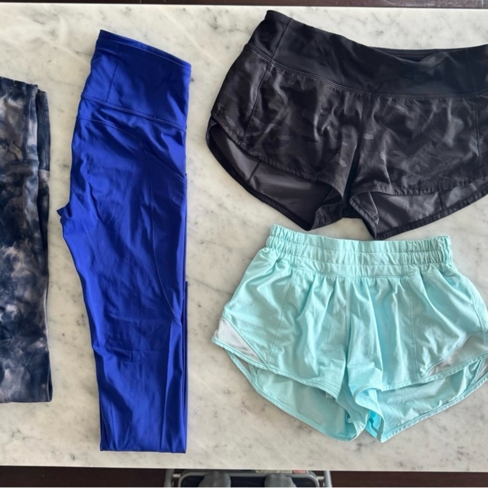 Black and Blue Athletic Shorts and Leggings